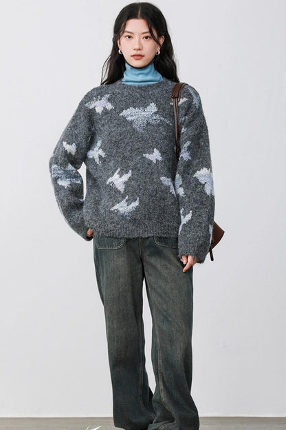 Gray Butterfly Hollow Sweater