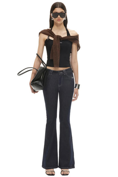 Washed Denim Flared Pants