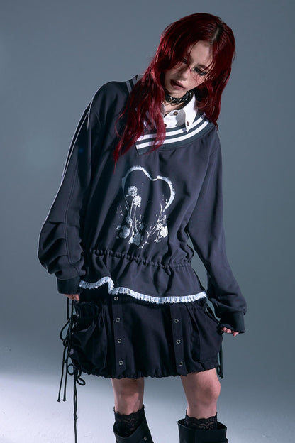 Vintage Punk Asymmetry Lace Sweatshirt