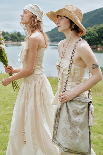 Eternal River Linen Bandeau Top & Wide-Leg Trousers Set-Up