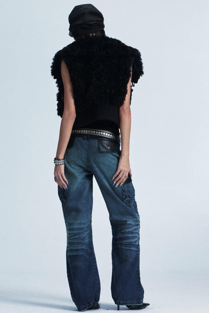 Distressed Denim Patch Pants