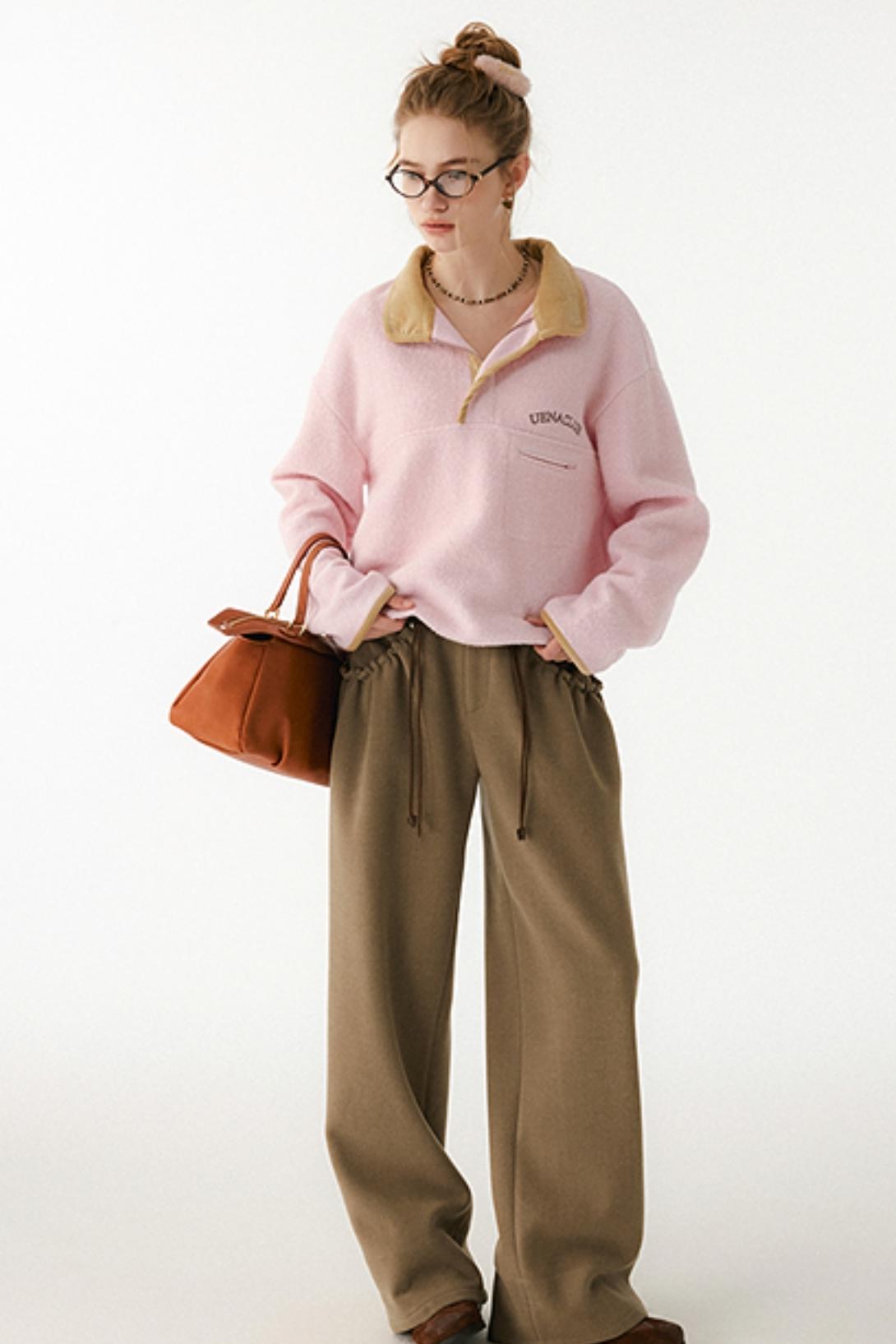 Pink Embroidery Fleece Top