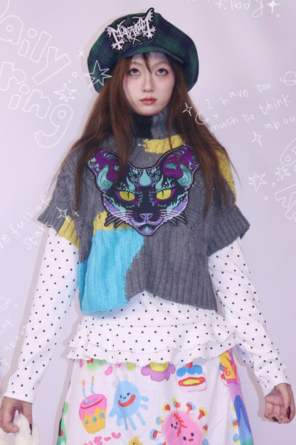 Color-Blocked Knit Sweater Top Set-Up