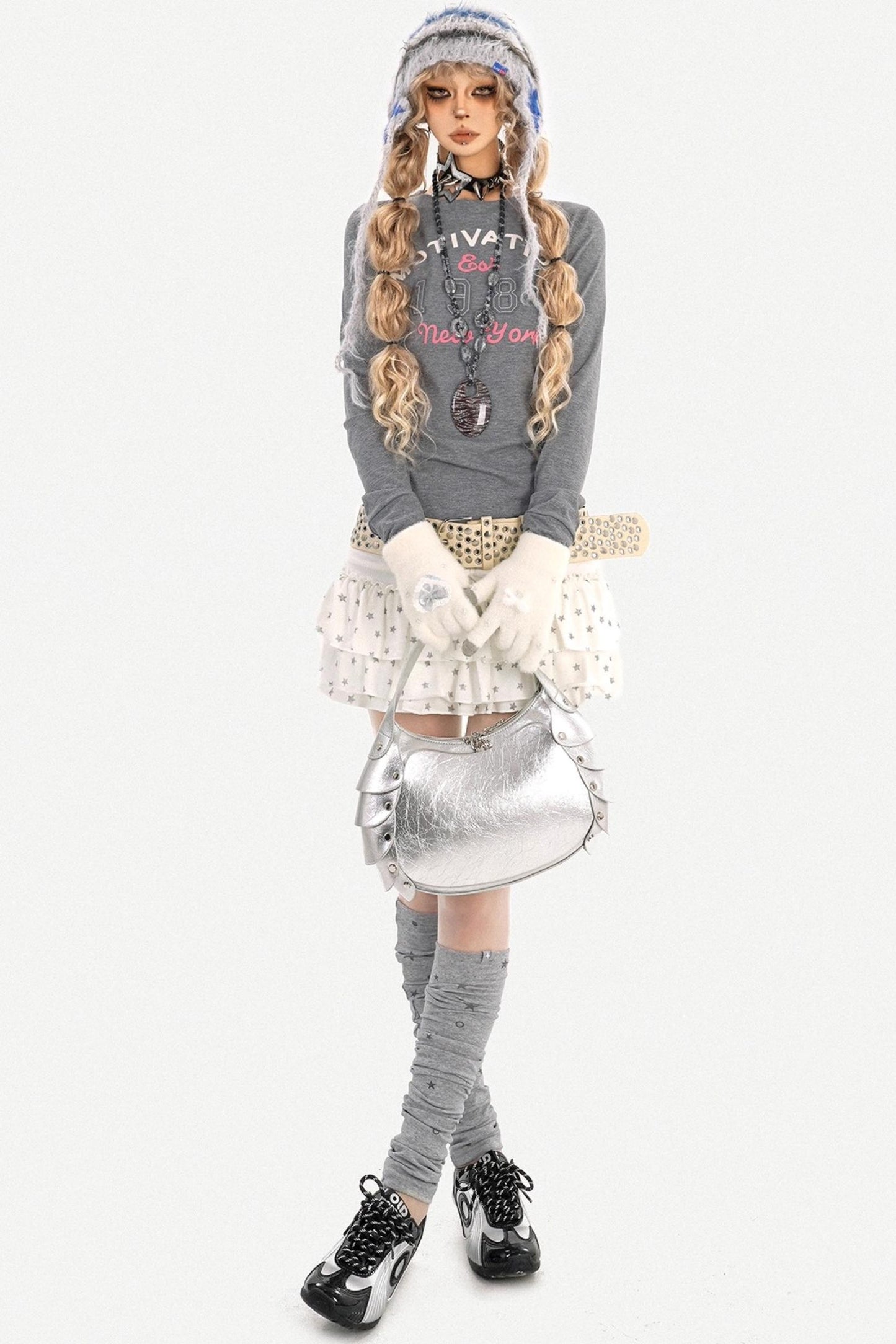 Retro Gray Letter Print Top