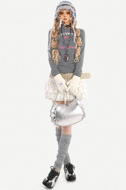 Retro Gray Letter Print Top