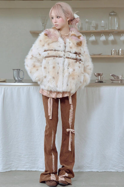 Brown Polka Dot Fur Coat