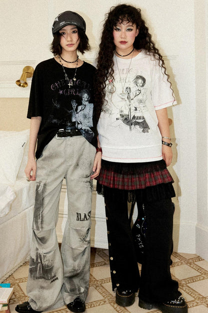 Distressed Patchwork Flared Pants