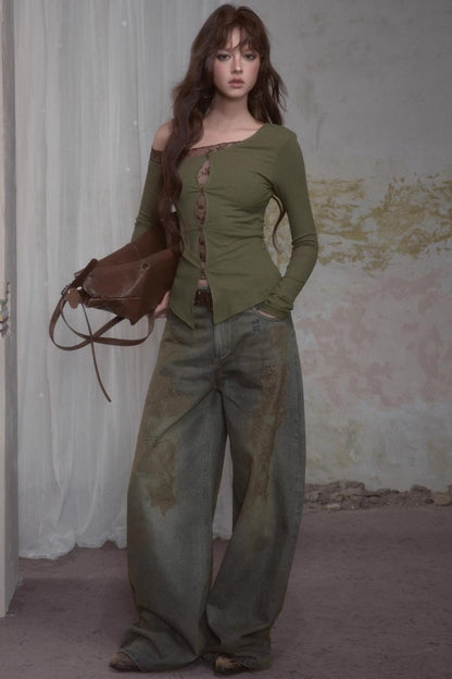 Retro Lace Straight Jeans