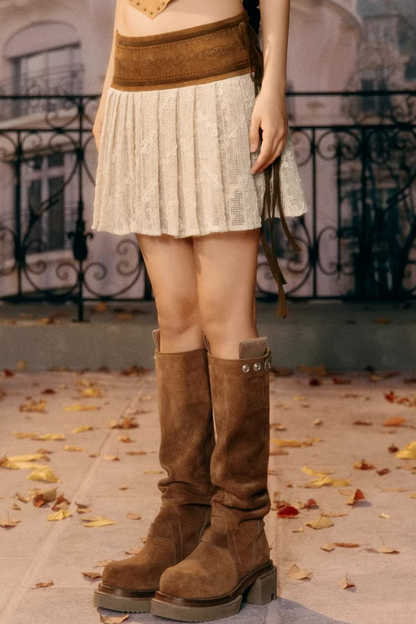 Vintage Lace Faux Suede Skirt
