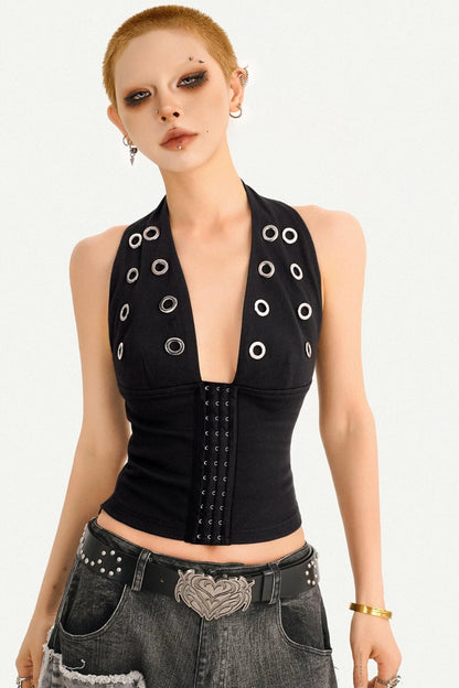 Metallic Black Halter Top