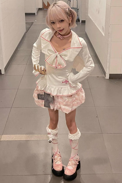 Striped Embroidered Bud Pumpkin Skirt