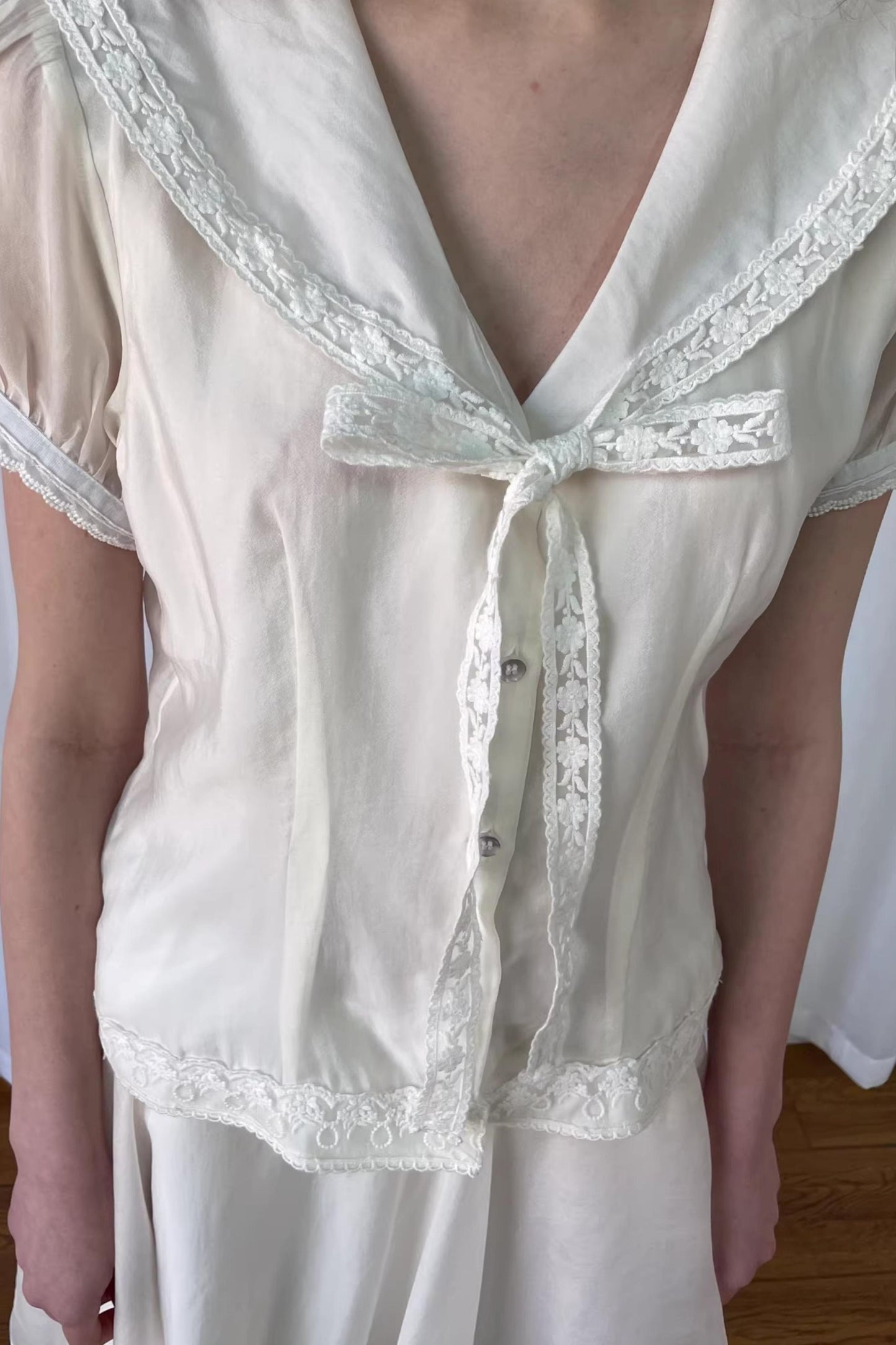 Navy Collar Lace Blouse