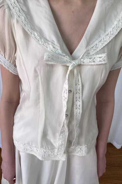 Navy Collar Lace Blouse