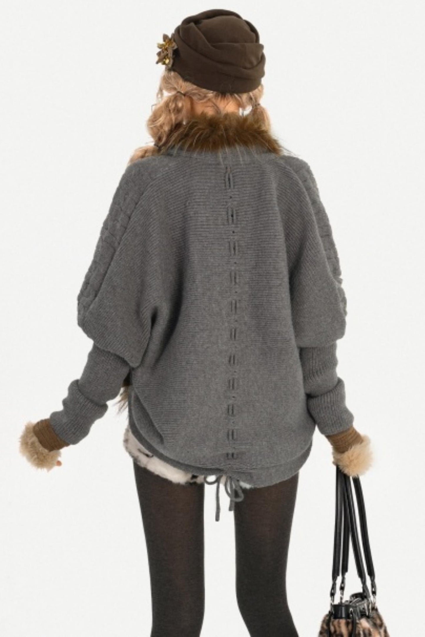 Fur Collar Knitted Cardigan