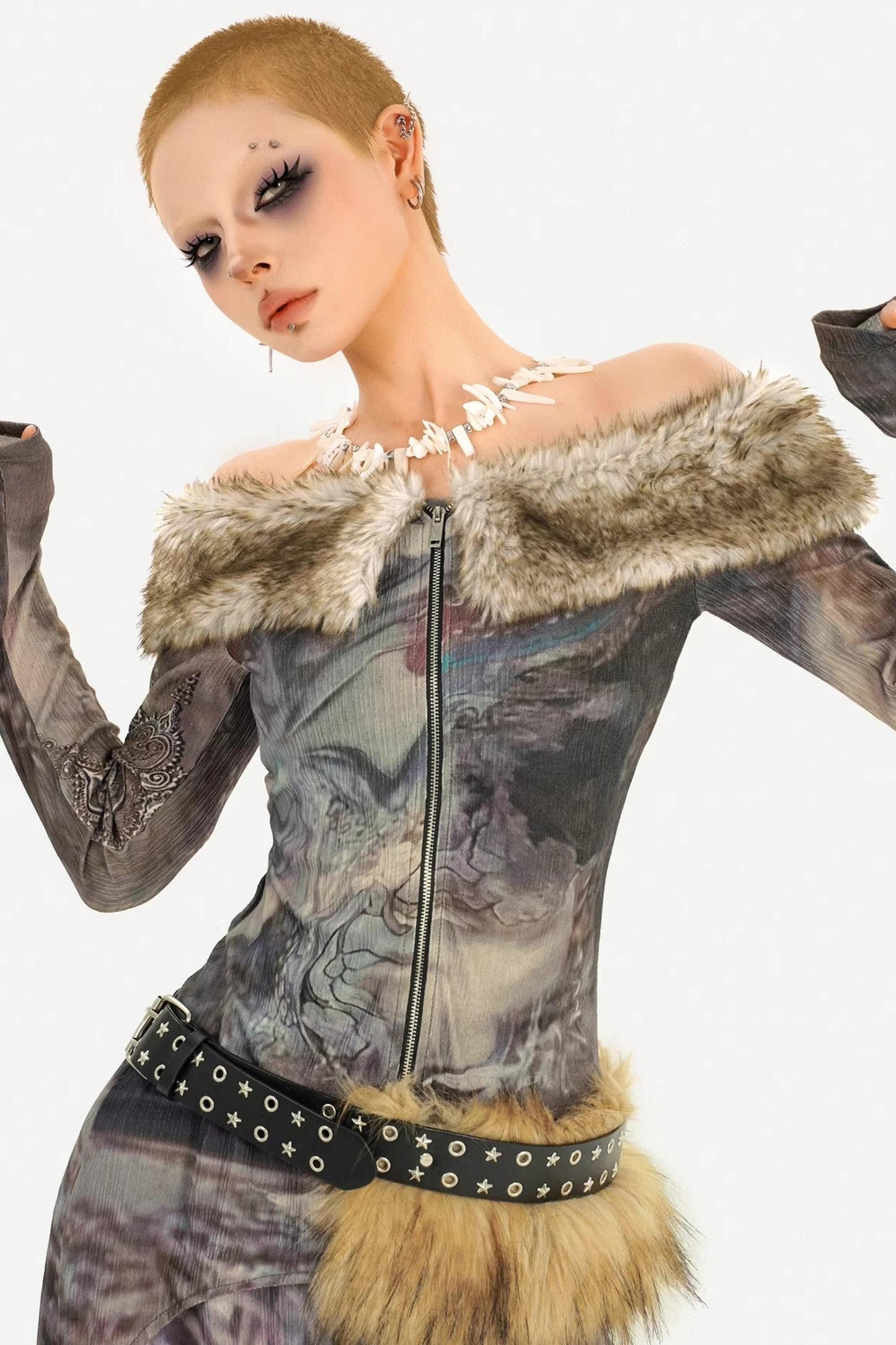 Retro Fur Collar Two-Piece Suit Set