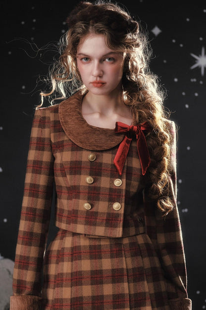Plaid Woolen Jacket Suit Set-Up