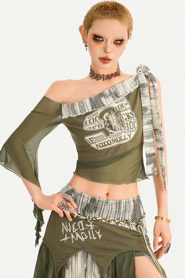 Vintage Print Off-Shoulder Set-Up