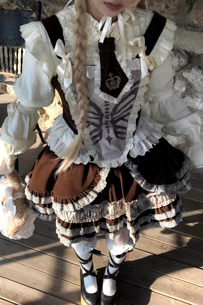 Bone Print Velvet Corset Vest