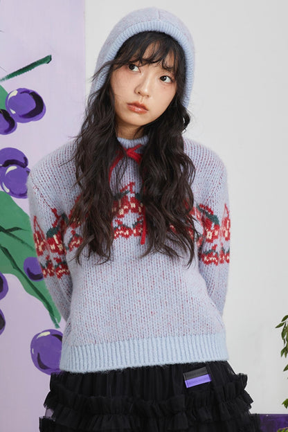 Retro Cherry Jacquard Sweater