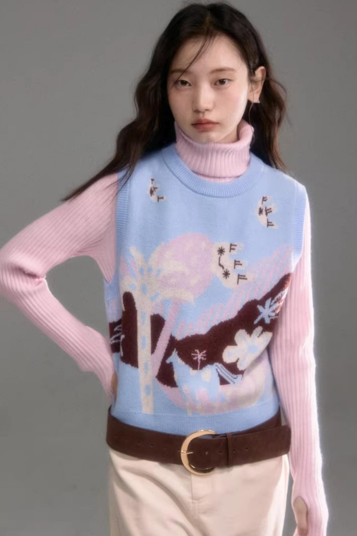 Color-Block Pony Knit Vest