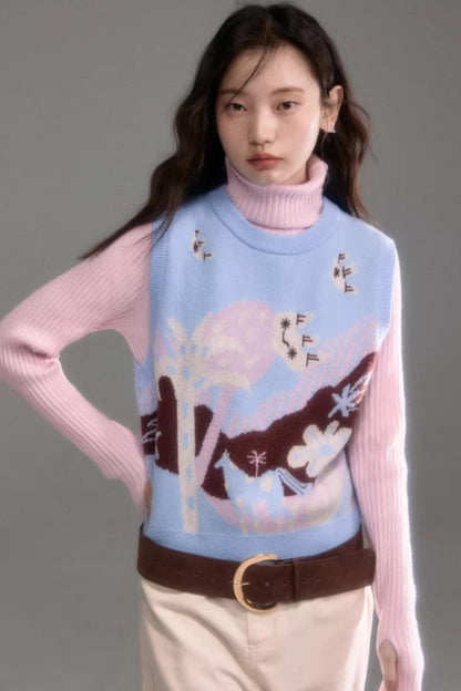 Color-Block Pony Knit Vest