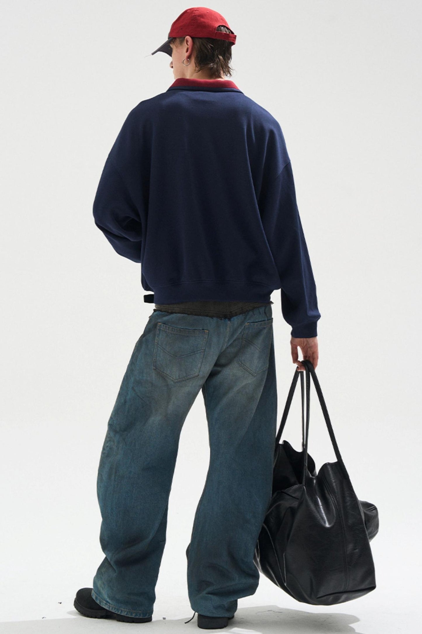 Contrasting Long Sleeve Polo Sweatshirt