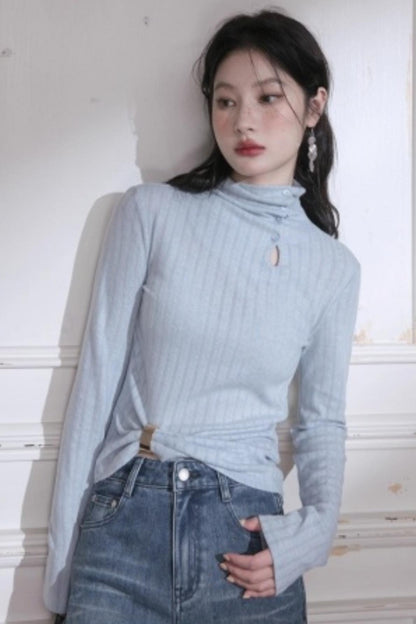 Light Blue Turtleneck Knitwear Top