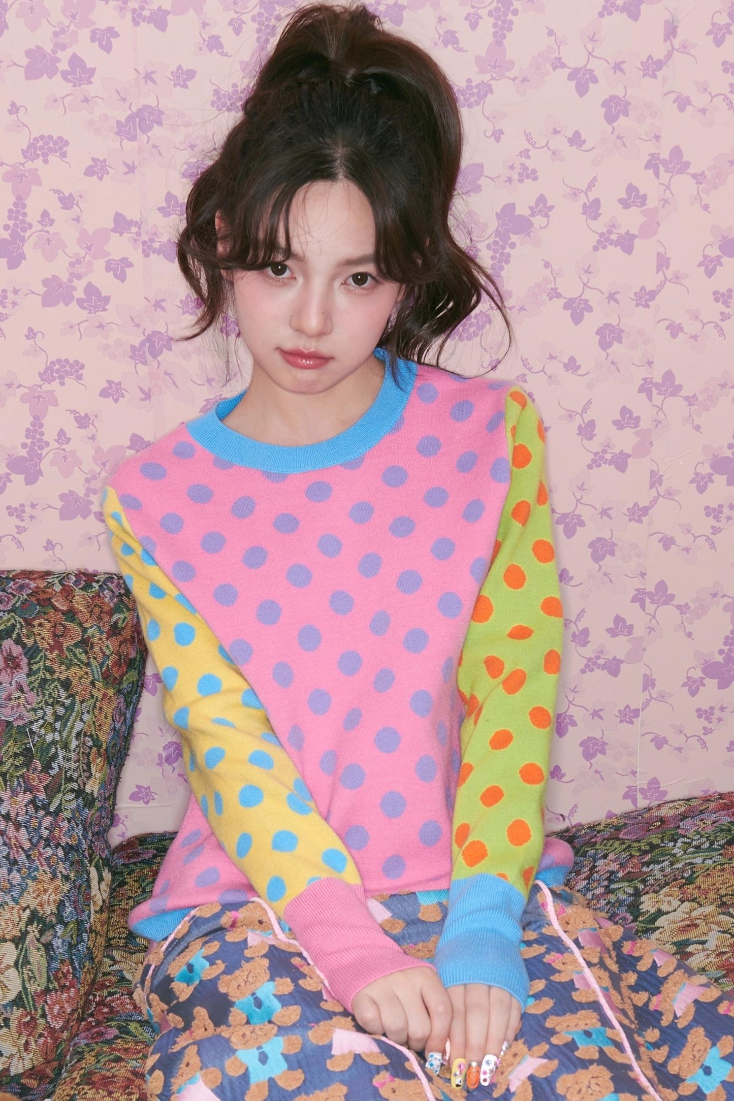 Color-Block Polka Dot Sweater