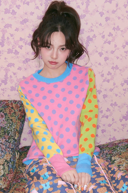Color-Block Polka Dot Sweater