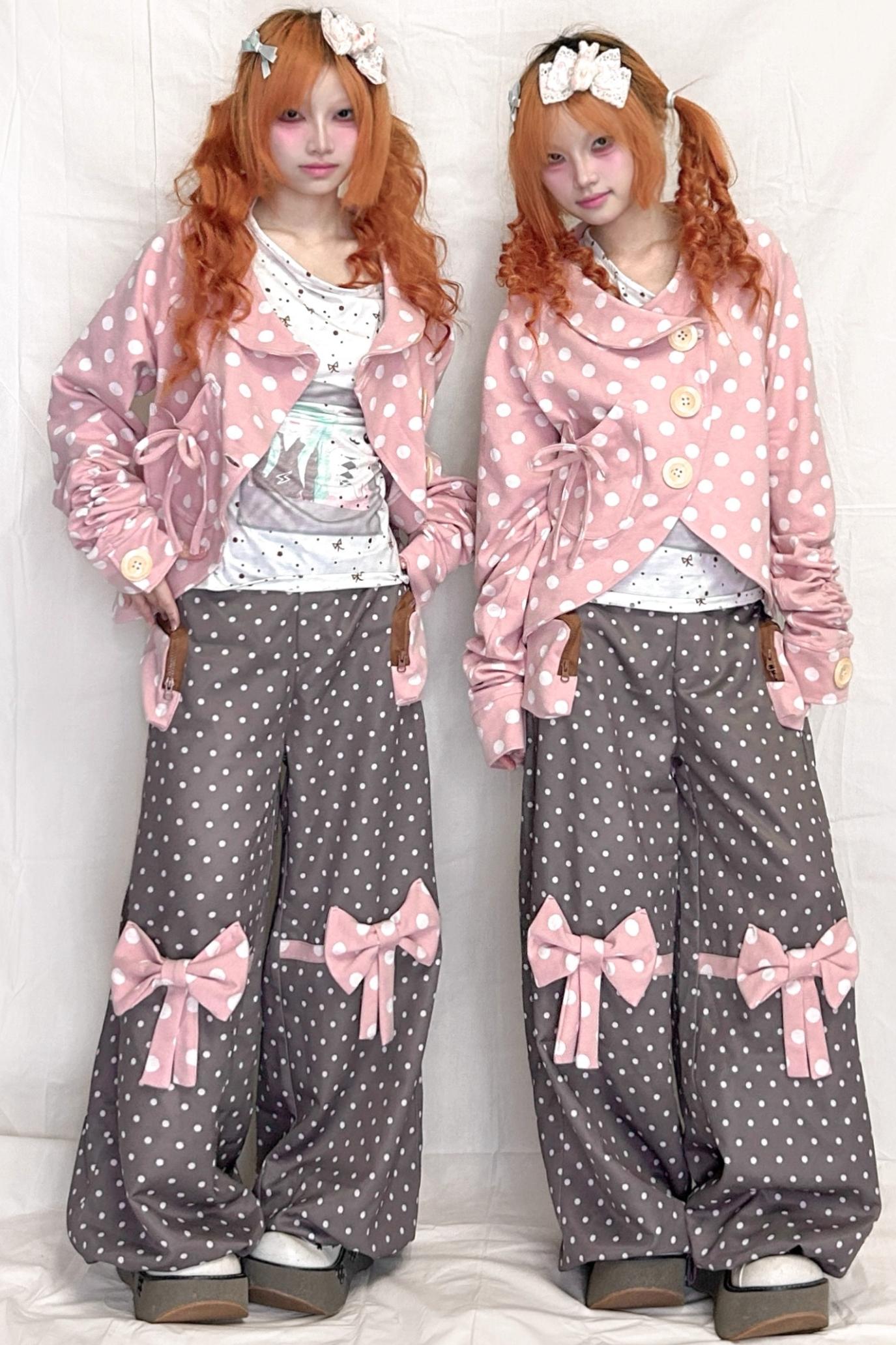 Childlike Wooden Polka Dot Pleated Long Sleeve Jacket