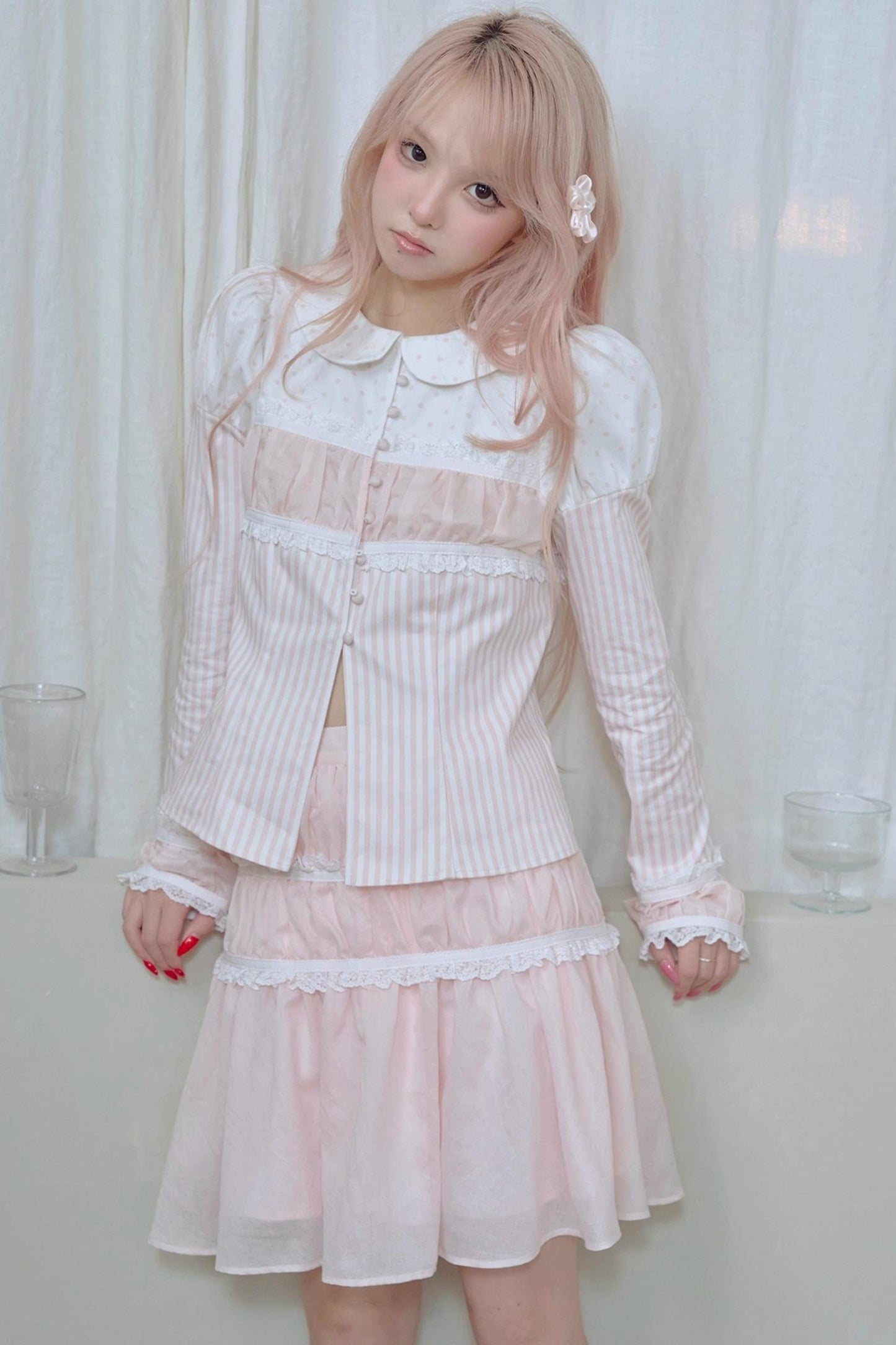 Pleated Lace Pink Skirt