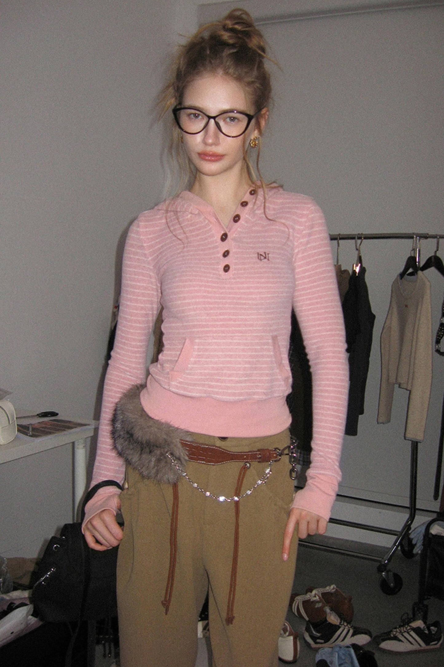 Pink Striped Merino Wool Hoodie