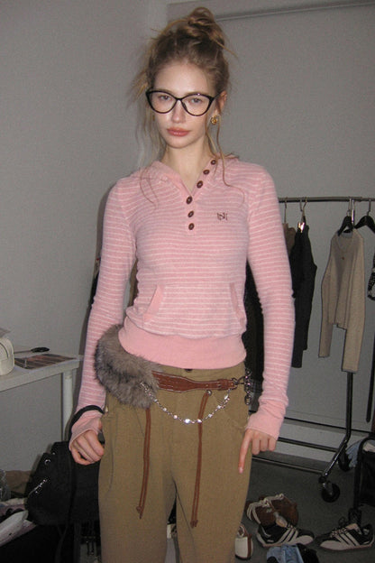 Pink Striped Merino Wool Hoodie