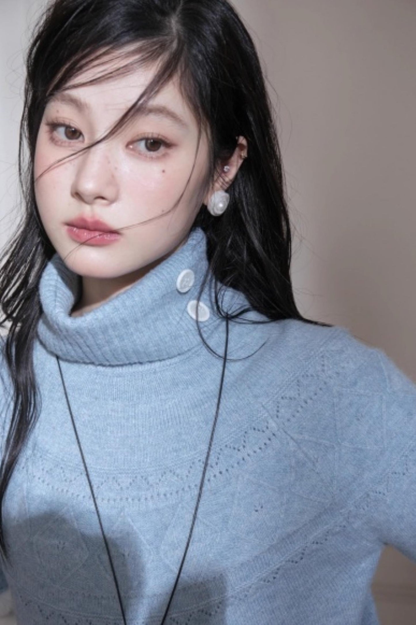 Blue Bat Sleeve Wool Sweater Set