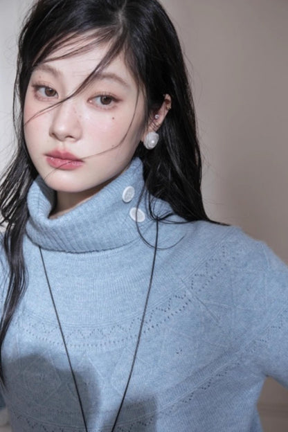 Blue Bat Sleeve Wool Sweater Set