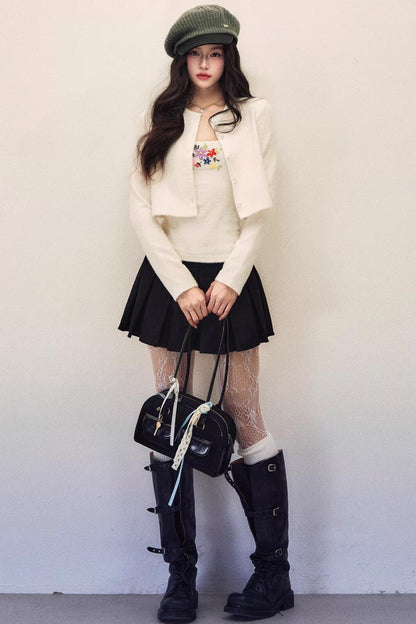 Embroidery Knit Cardigan Set-Up