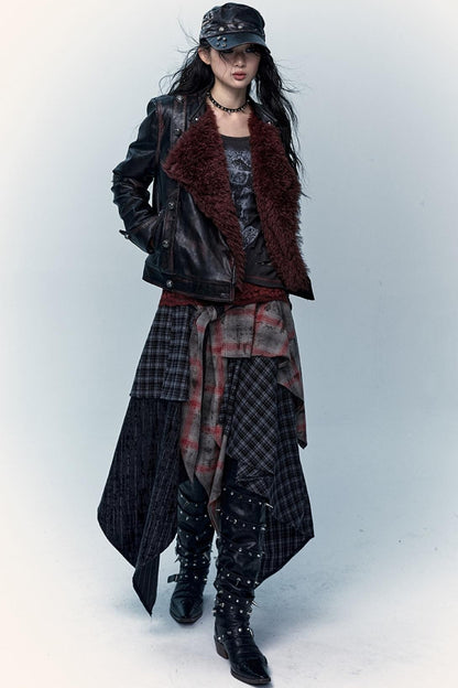 Multi-Layer Check Long Skirt