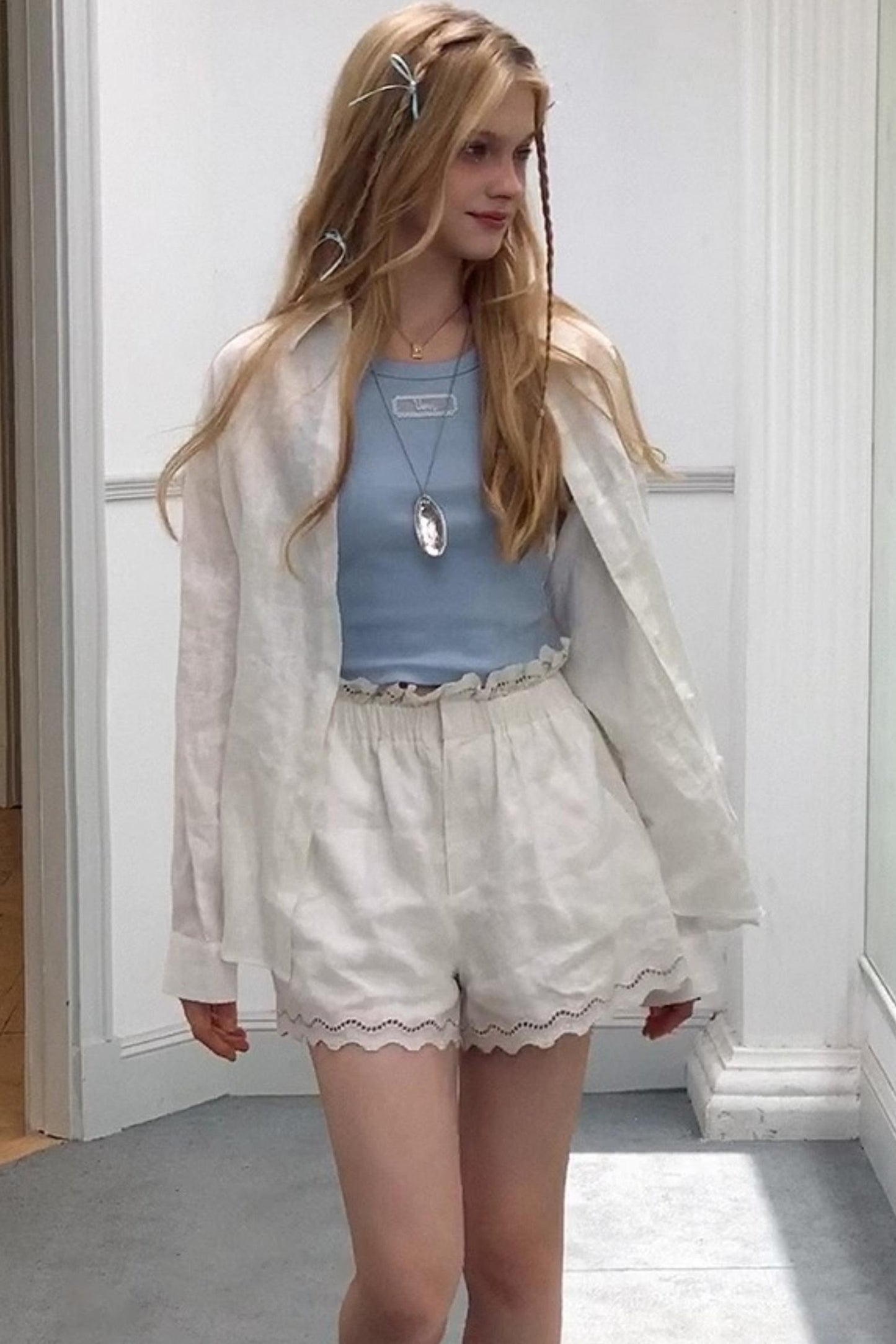 Lace Ensemble Shirt And Shorts Set-Up