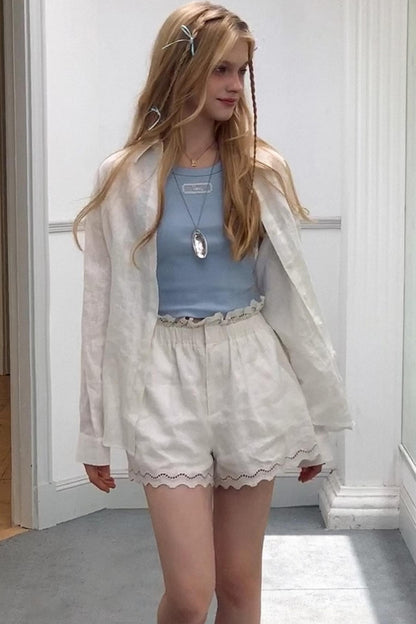 Lace Ensemble Shirt And Shorts Set-Up