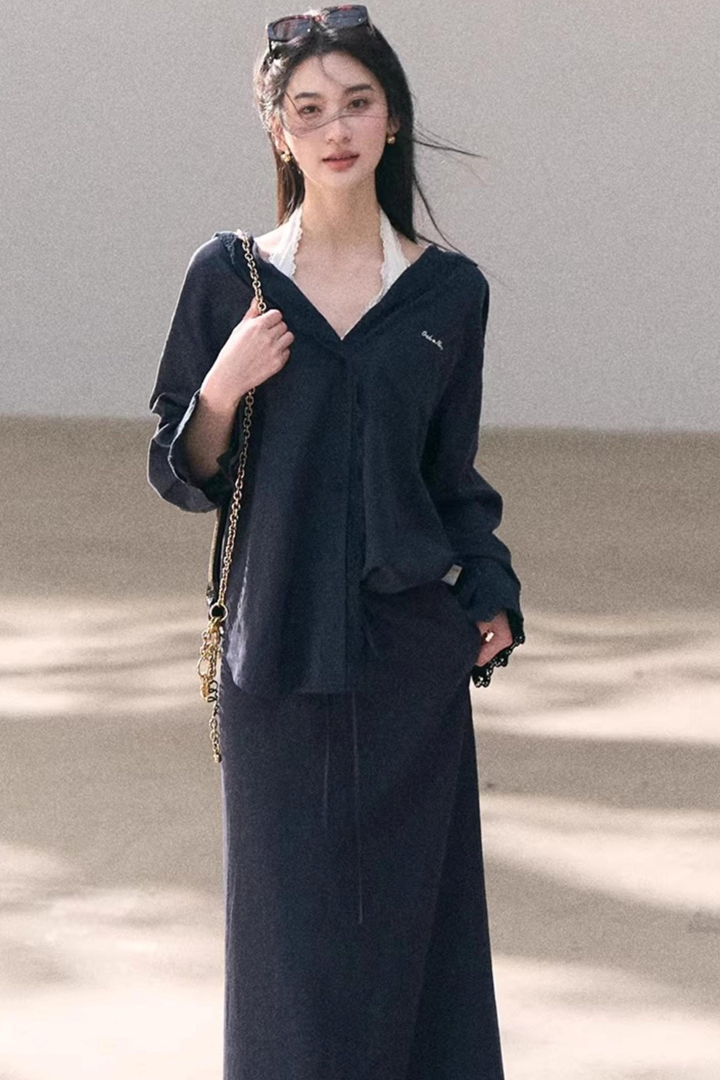 Lyocell Embroidered Lace Shirt Set-Up