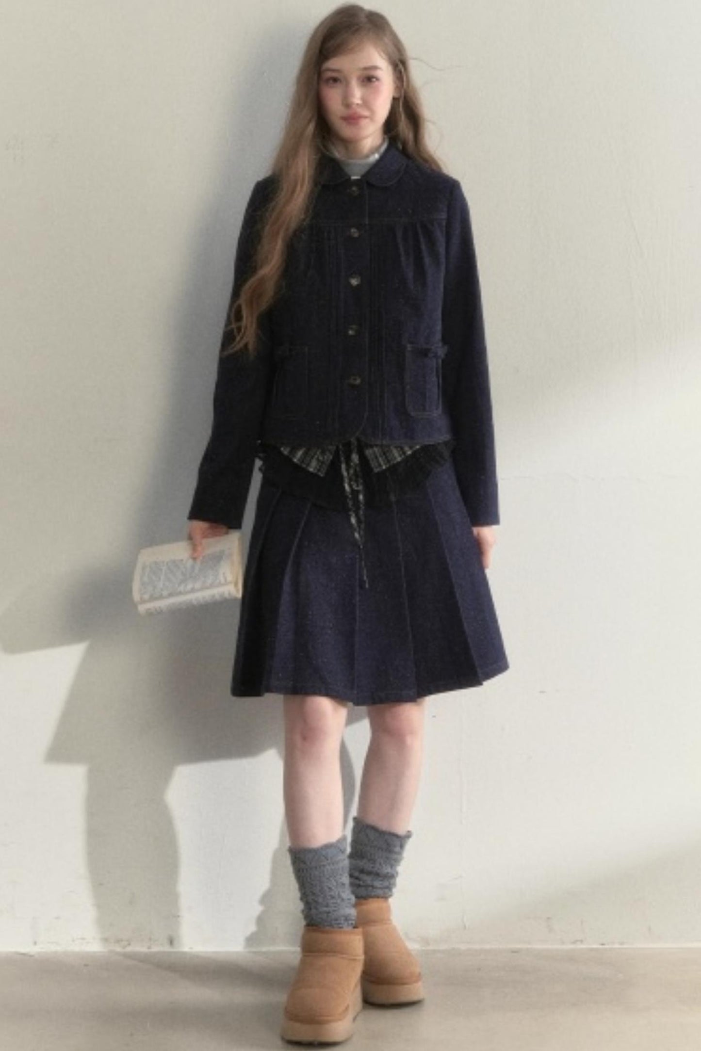 Vintage Denim Pleated Jacket Set-Up