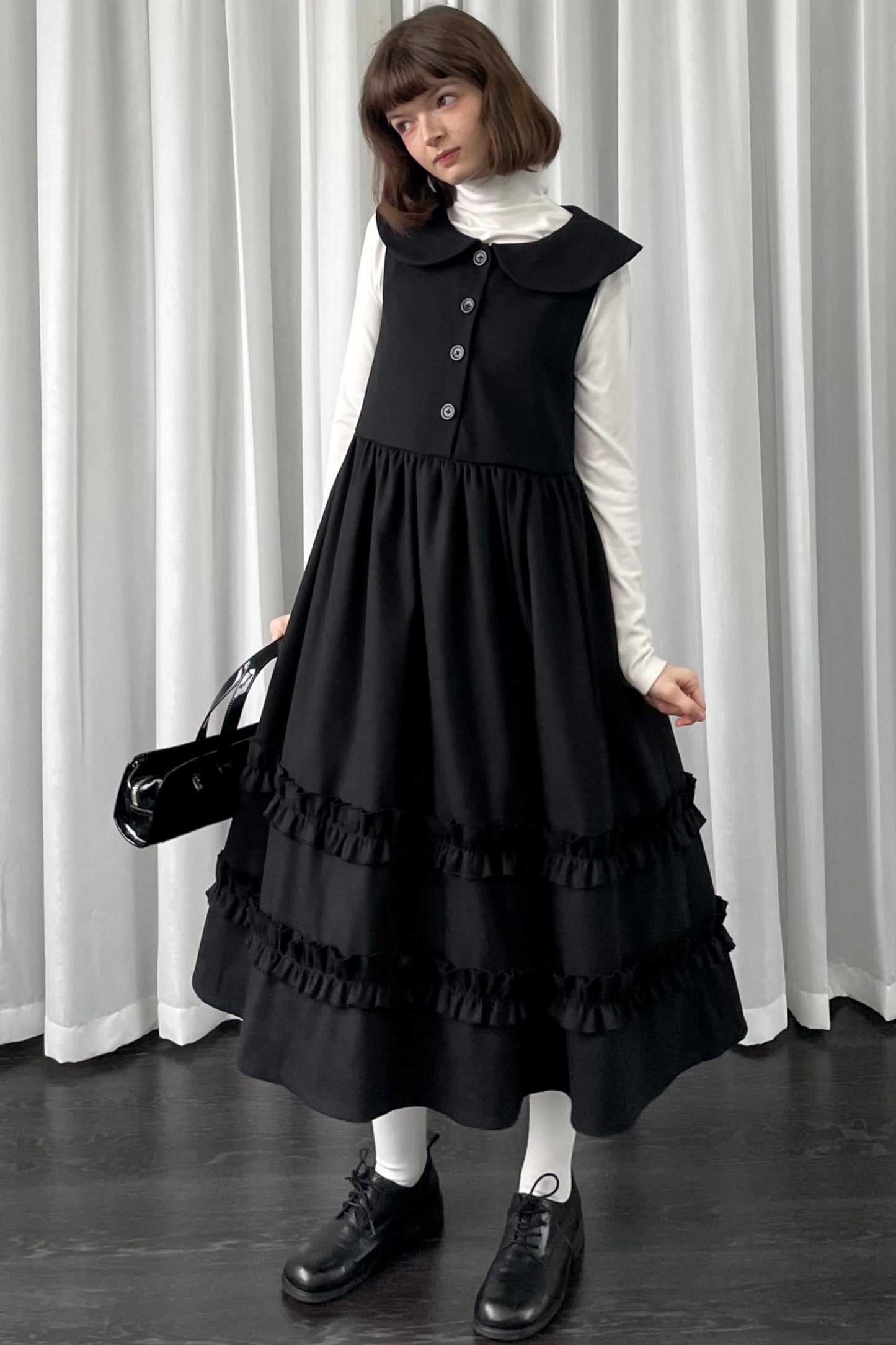Black Woolen Layered Vest Dress