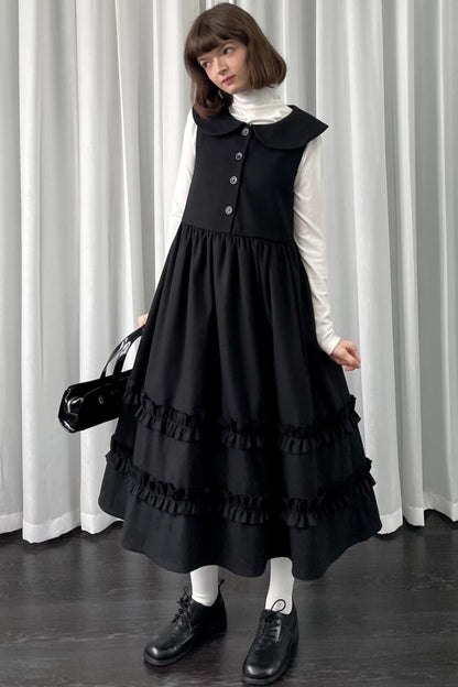 Black Woolen Layered Vest Dress