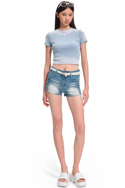 Equestrian Denim Skinny Shorts