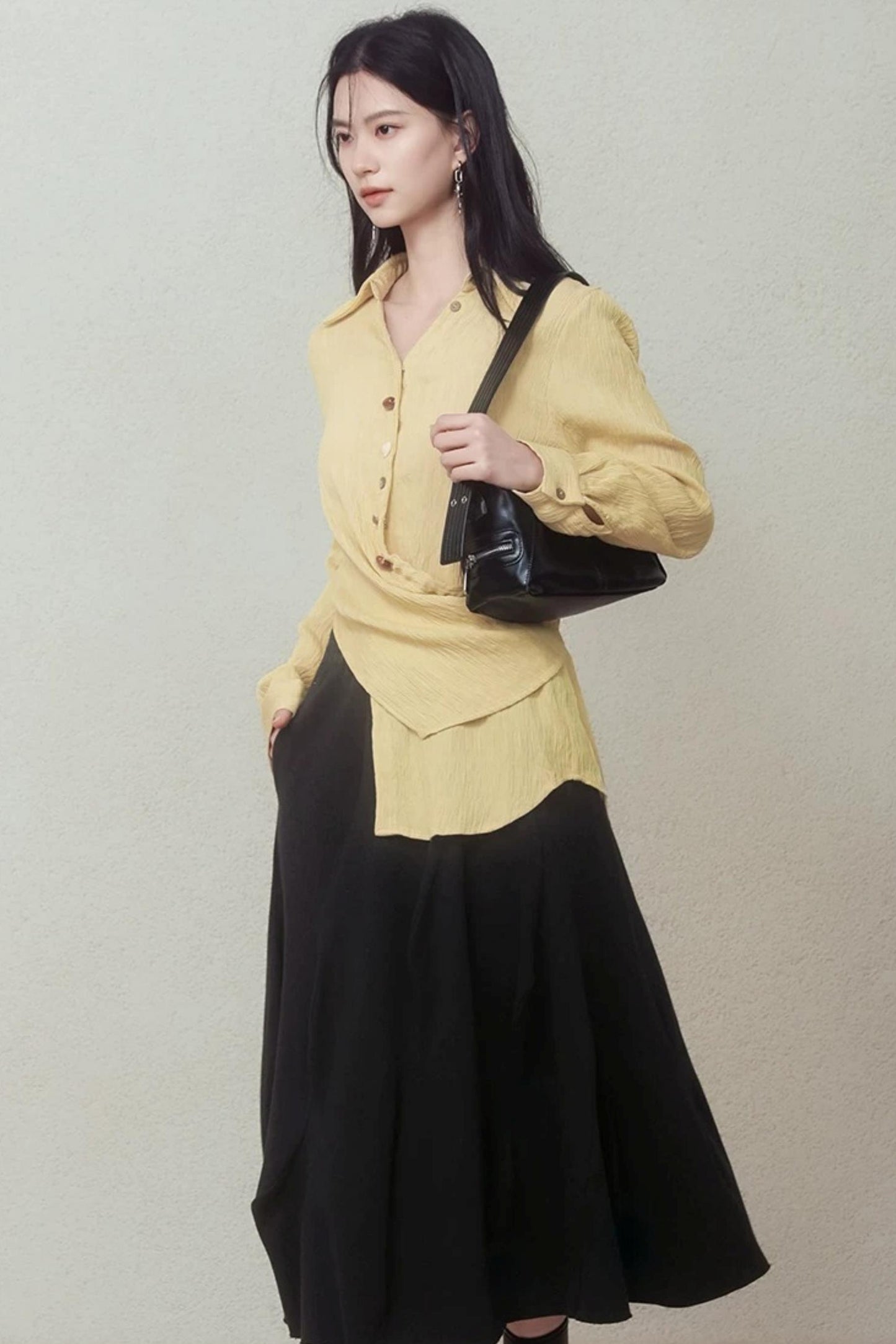 Pale Yellow Stone Button Shirt