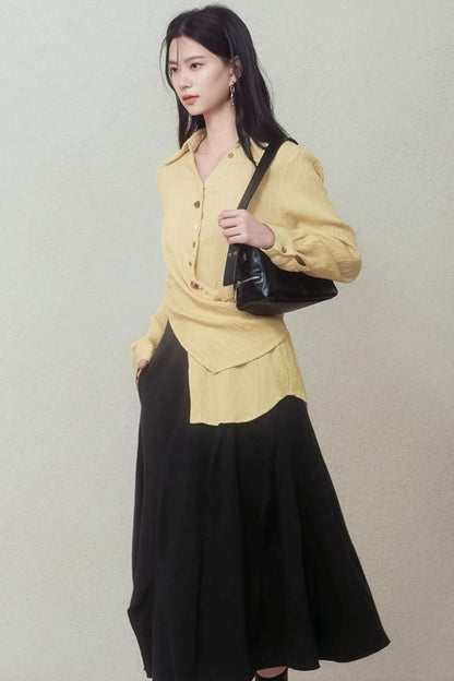 Pale Yellow Stone Button Shirt