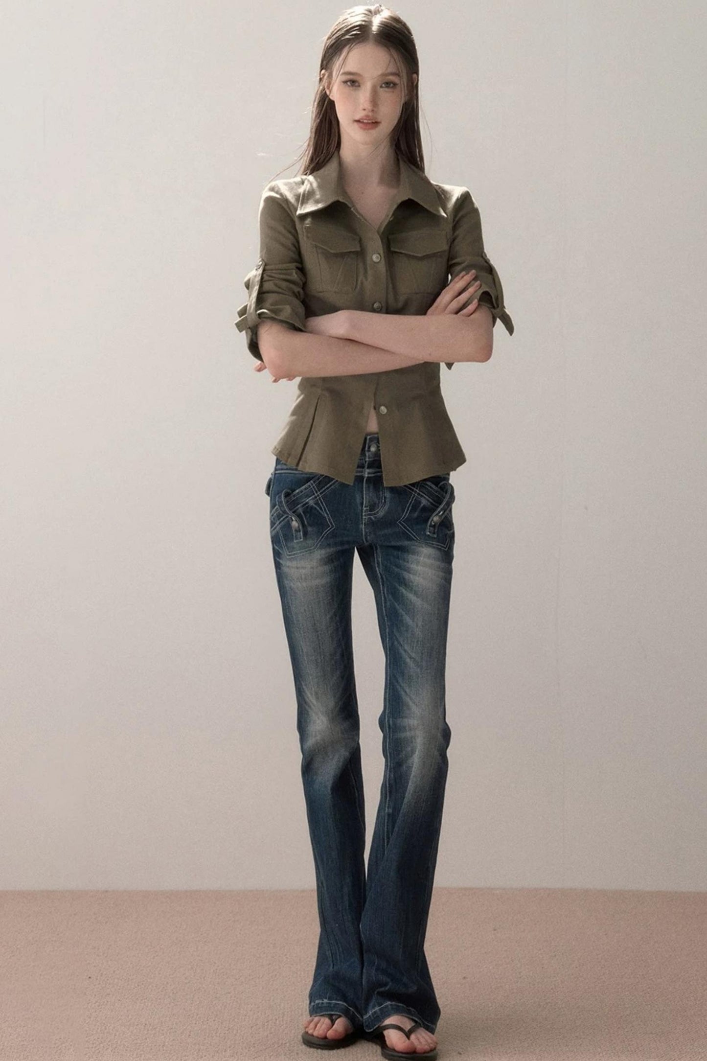 Topstitch Gradient Skinny Jeans