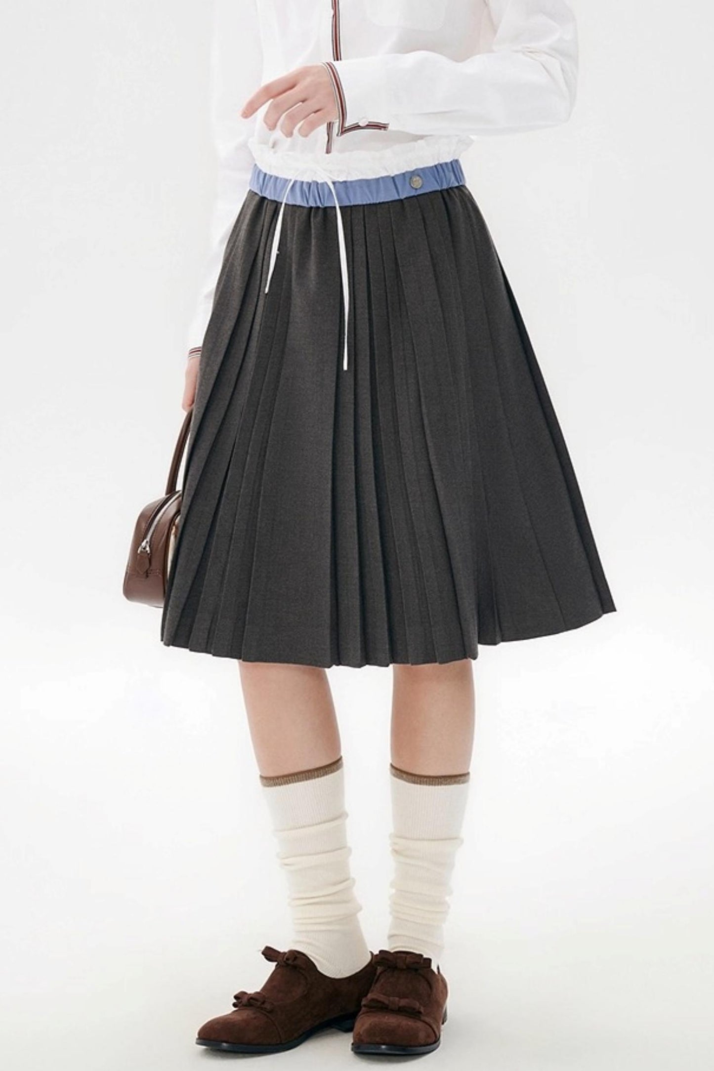 Gray Wool Blend Pleated Skirt
