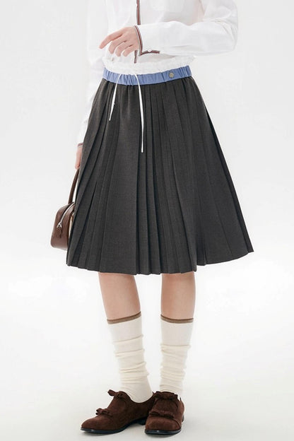 Gray Wool Blend Pleated Skirt