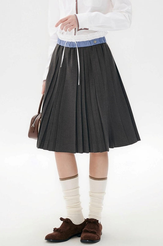 Gray Wool Blend Pleated Skirt